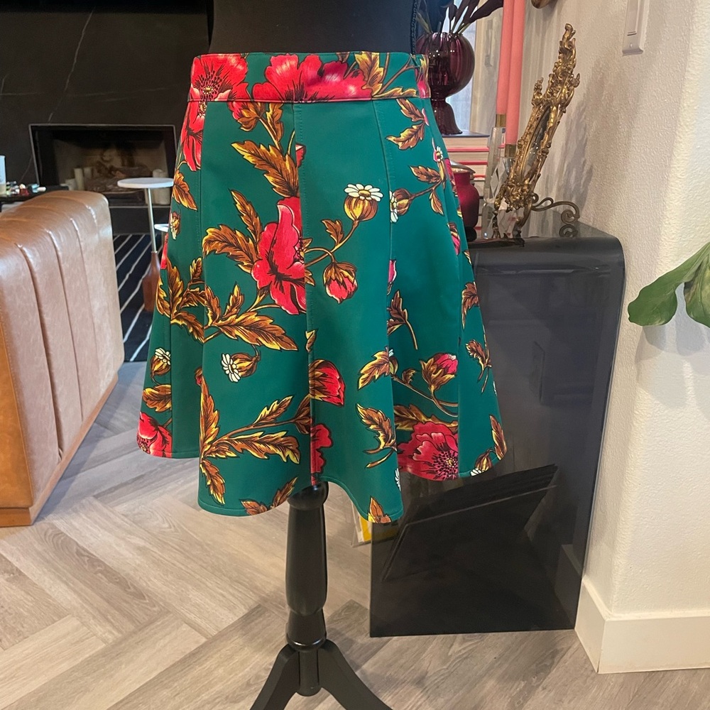 Maeve Green Mini Skater Skirt with Pleats for Casual Wear